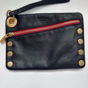 Black Leather Wristlet with Gold Accents by Hammitt Los Angeles